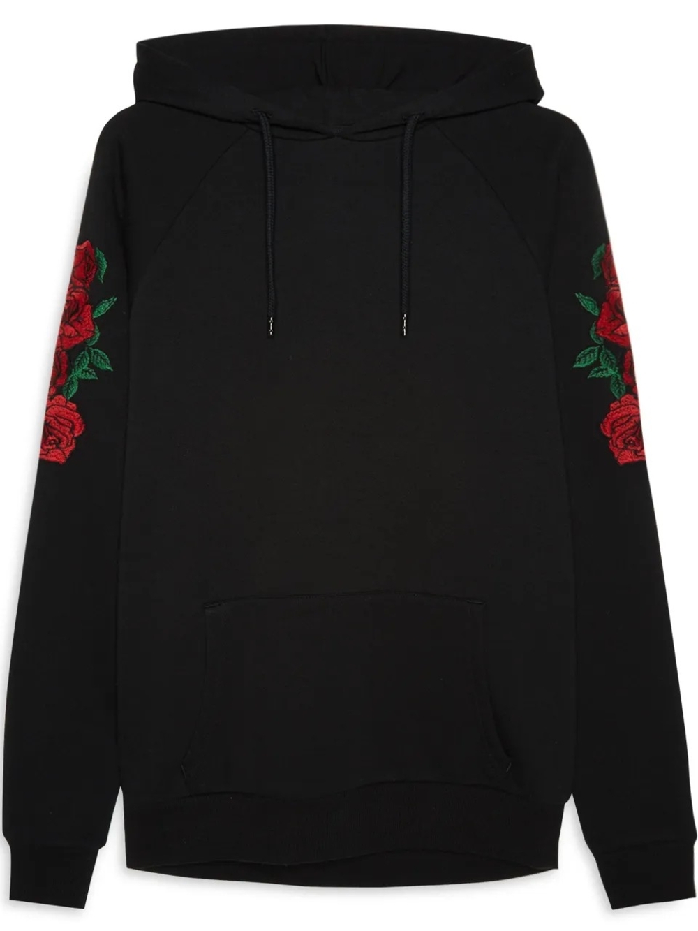 Primark Black Hoodie Sweater with Red Rose Sleeve Embroidery